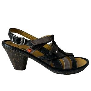 The Art Company 0776 Block Black Grey Leather Heel Sandal Women’s Size 41